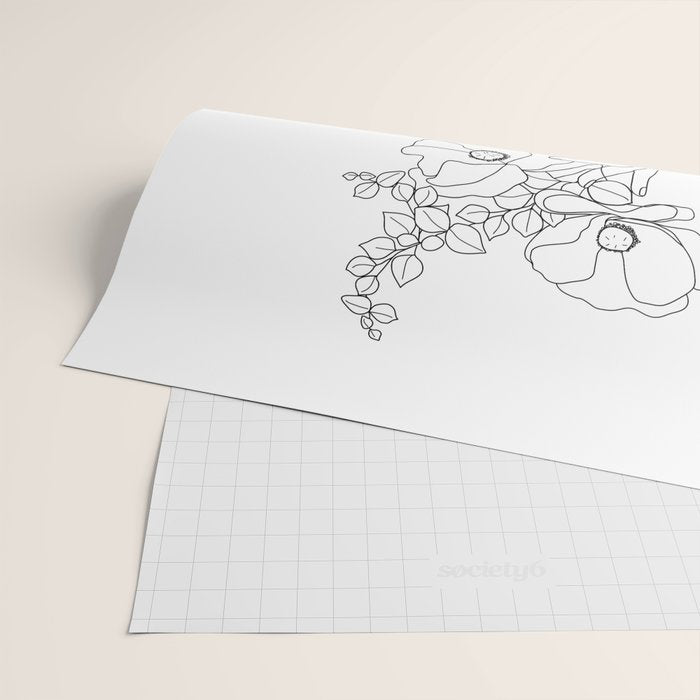 Minimal Line Art Woman with Flowers II Wrapping Paper Gallery Image 2