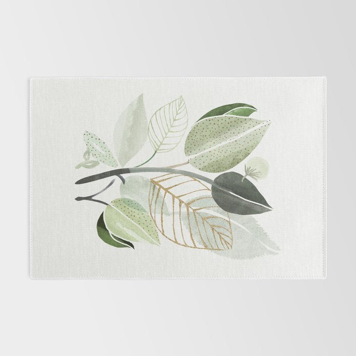Forest Bouquet - Green Leaves Watercolor Rug Gallery Image 2