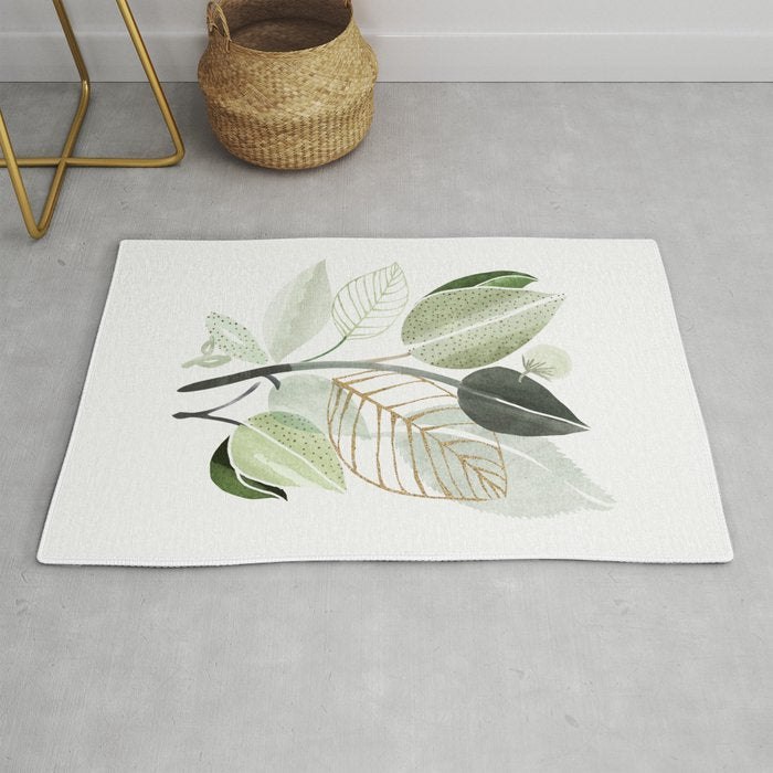 Forest Bouquet - Green Leaves Watercolor Rug Gallery Image 1
