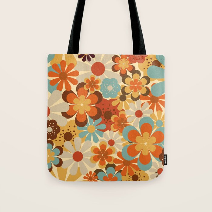 70's Retro Floral Patterned Prints Tote Bag Gallery Image 1