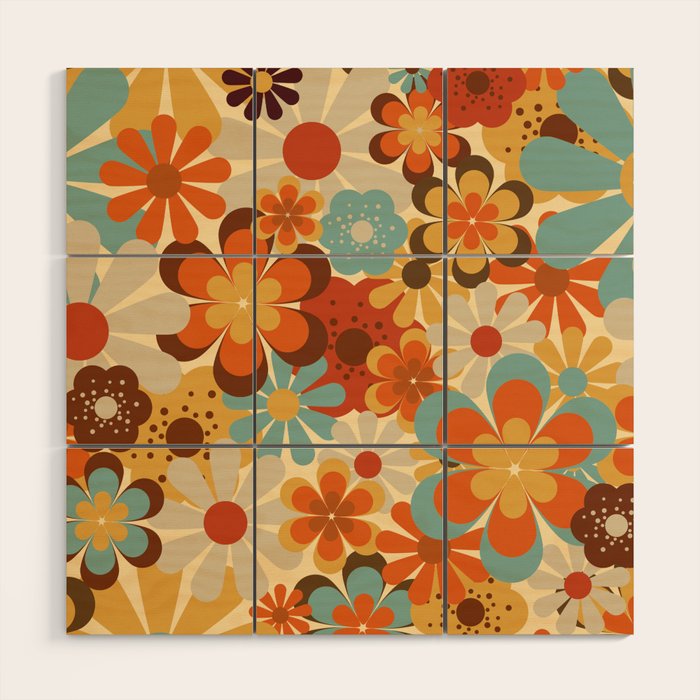 70's Retro Floral Patterned Prints Wood Wall Art Gallery Image 1