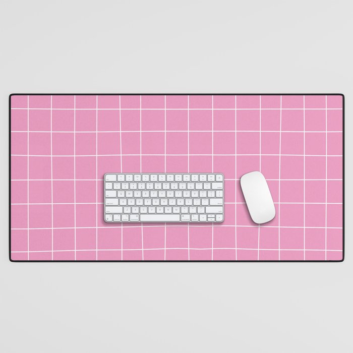 Hand Drawn Grid Hot Pink Desk Mat Gallery Image 1
