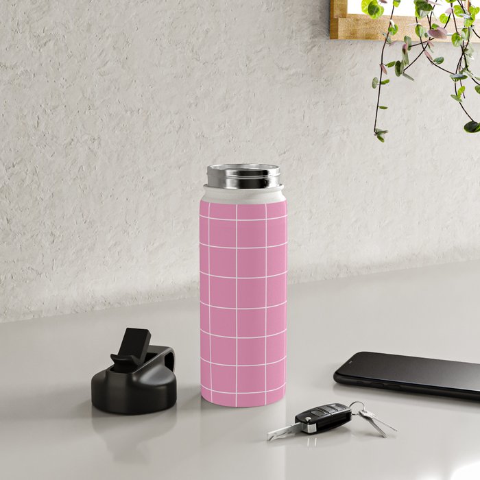 Hand Drawn Grid Hot Pink Water Bottle Gallery Image 4