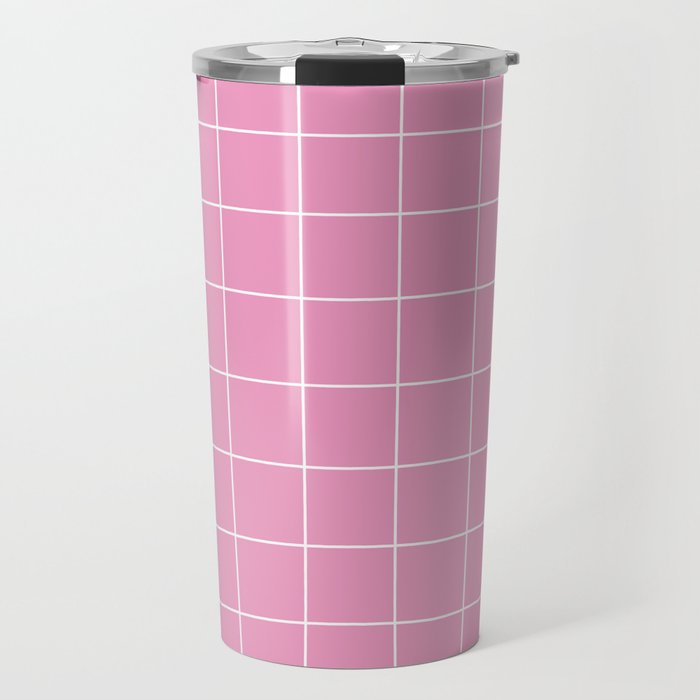 Hand Drawn Grid Hot Pink Travel Mug Gallery Image 1