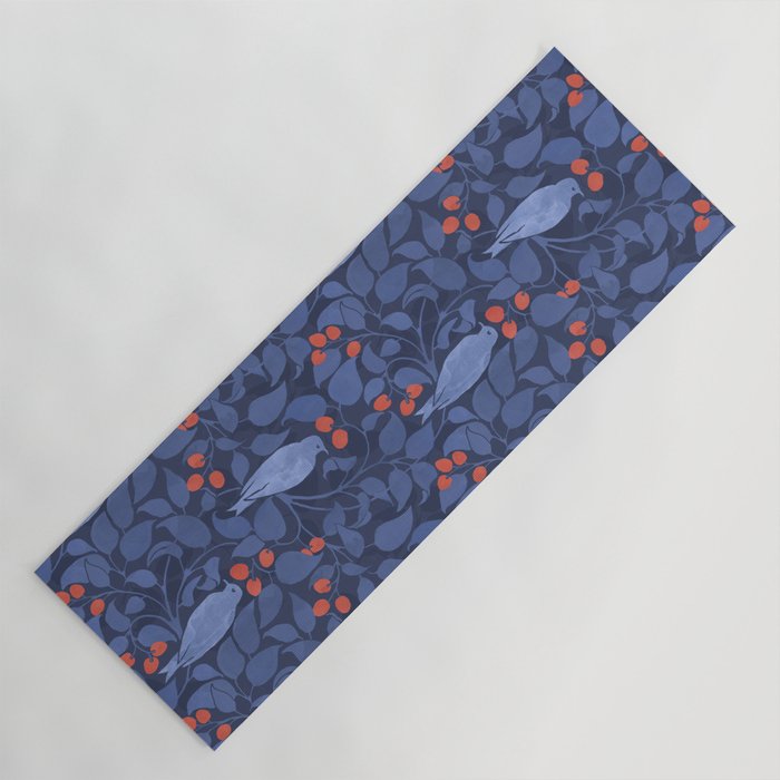 Blue Birds And Red Cherries Blue Yoga Mat Gallery Image 1
