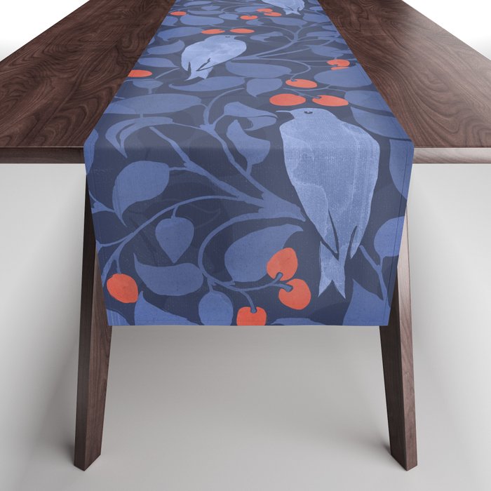 Blue Birds And Red Cherries Blue Table Runner Gallery Image 1