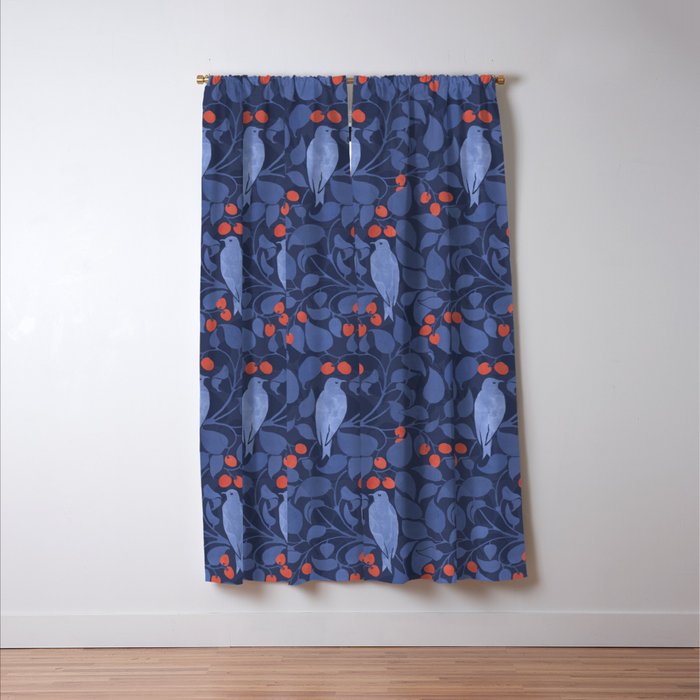 Blue Birds And Red Cherries Blue Window Curtain Gallery Image 3
