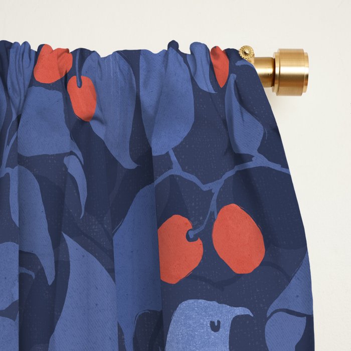 Blue Birds And Red Cherries Blue Window Curtain Gallery Image 2