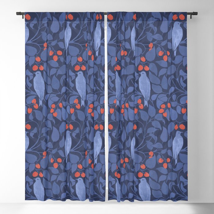 Blue Birds And Red Cherries Blue Window Curtain Gallery Image 5