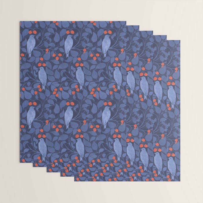 Blue Birds And Red Cherries Blue Wrapping Paper Gallery Image 3