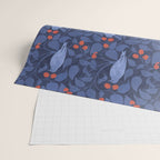 Blue Birds And Red Cherries Blue Wrapping Paper Gallery Image 2