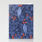 Blue Birds And Red Cherries Blue Stationery Card Gallery Image 2