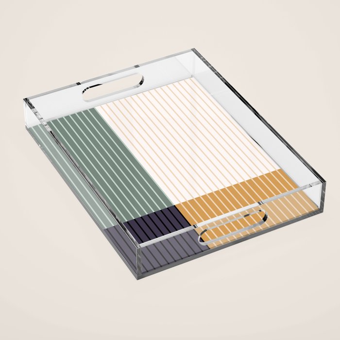 Color Block Line Abstract LXX Retro Boho Acrylic Tray Gallery Image 1