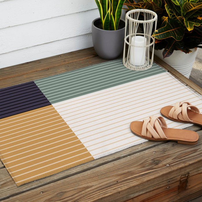 Color Block Line Abstract LXX Retro Boho Outdoor Rug Gallery Image 2