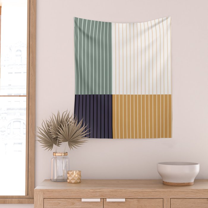 Color Block Line Abstract LXX Retro Boho Wall Tapestry Gallery Image 2