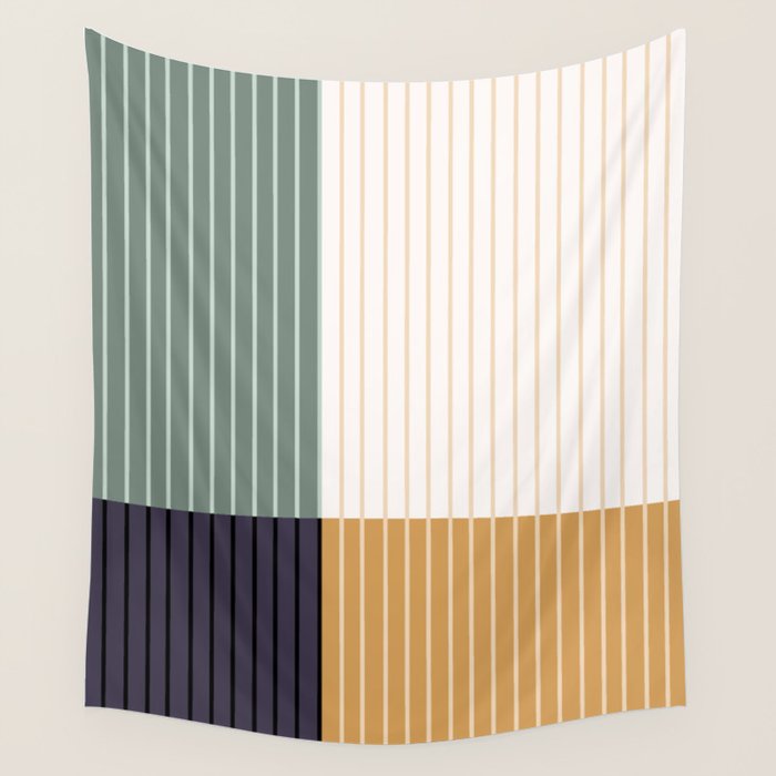 Color Block Line Abstract LXX Retro Boho Wall Tapestry Gallery Image 4