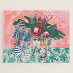 Cockatoo Vase - Bouquet of Flowers on Coral and Jungle Jigsaw Puzzle Gallery Image 1