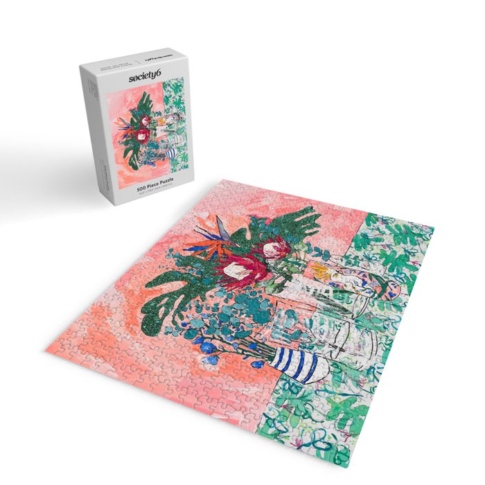 Cockatoo Vase - Bouquet of Flowers on Coral and Jungle Jigsaw Puzzle Gallery Image 2