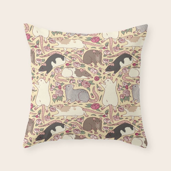 Rats & Peonies Throw Pillow Gallery Image 6