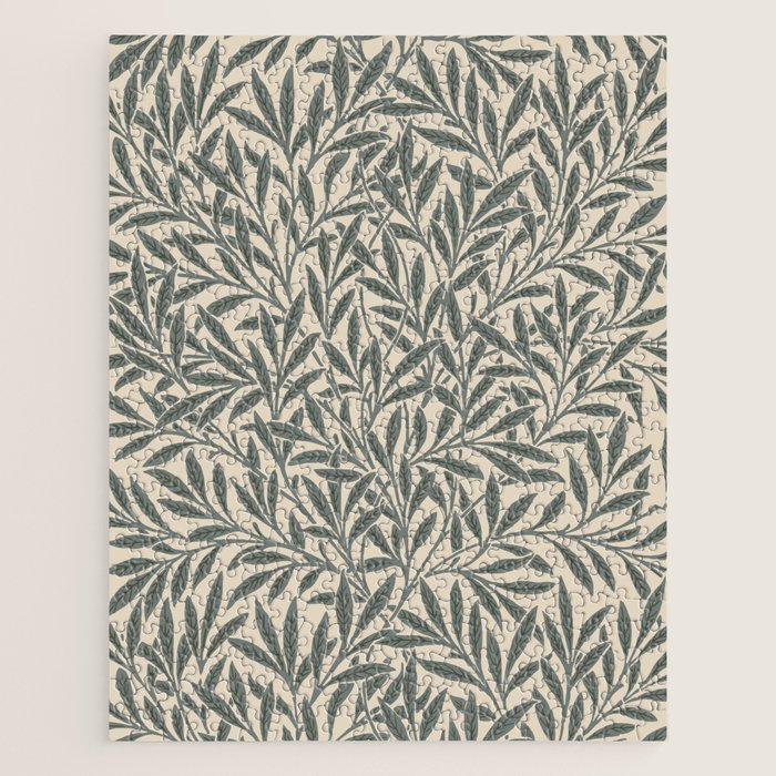 Vintage, Willow Leaf, William Morris, Green and Cream Jigsaw Puzzle Gallery Image 1