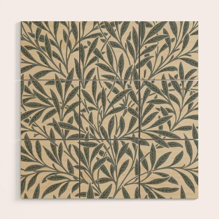Vintage, Willow Leaf, William Morris, Green and Cream Wood Wall Art Gallery Image 1
