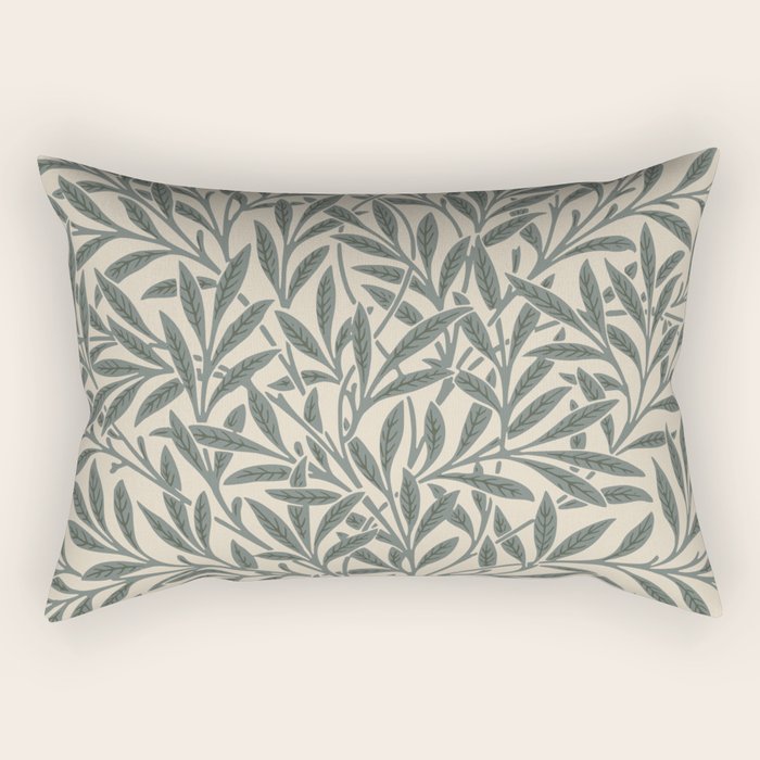 Vintage, Willow Leaf, William Morris, Green and Cream Rectangular Pillow Gallery Image 1