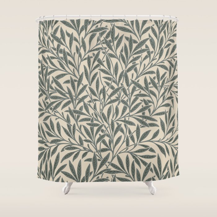 Vintage, Willow Leaf, William Morris, Green and Cream Shower Curtain Gallery Image 1