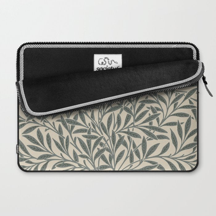 Vintage, Willow Leaf, William Morris, Green and Cream Laptop Sleeve Gallery Image 2