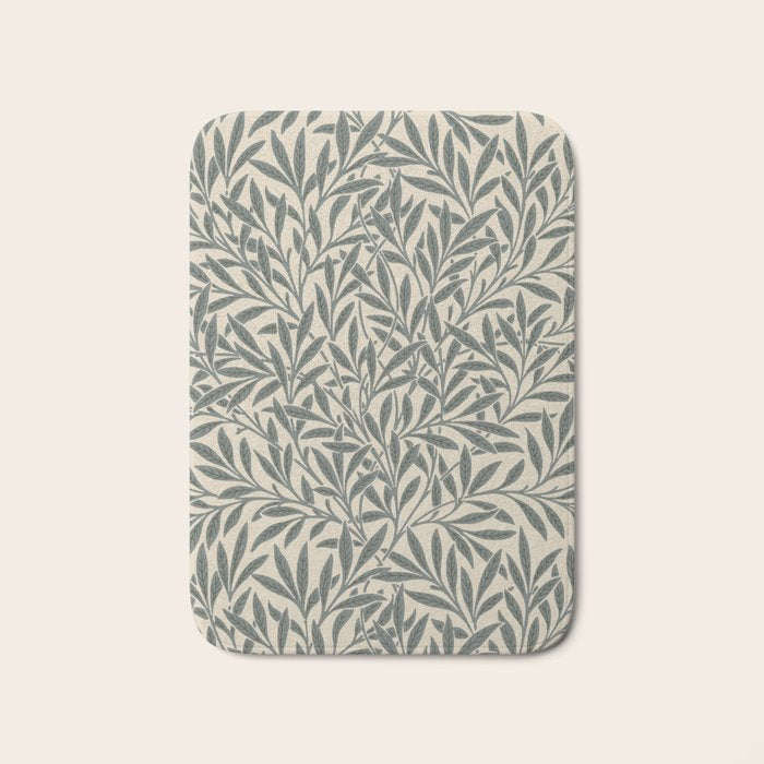 Vintage, Willow Leaf, William Morris, Green and Cream Bath Mat Gallery Image 1