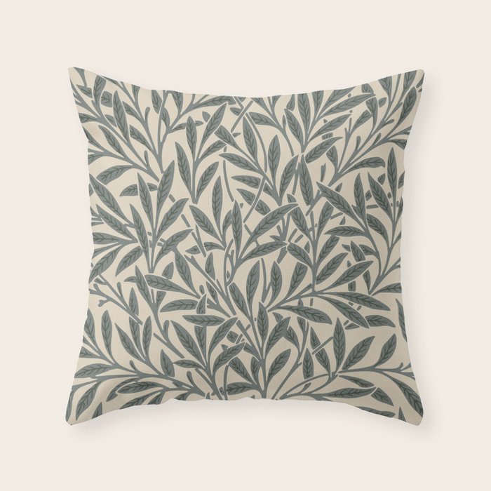 Vintage, Willow Leaf, William Morris, Green and Cream Throw Pillow Gallery Image 6