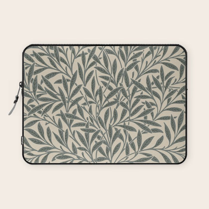 Vintage, Willow Leaf, William Morris, Green and Cream Laptop Sleeve Gallery Image 1