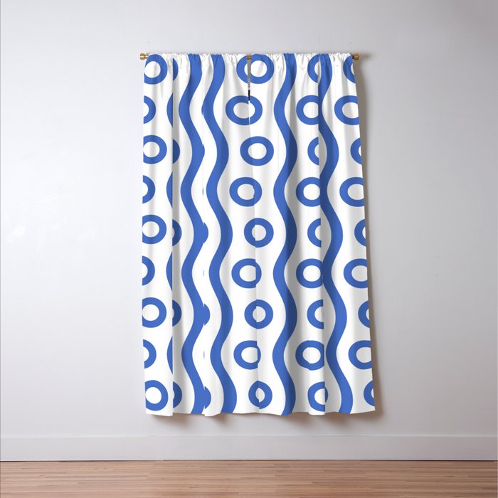 Mid Century Modern Rising Bubbles Pattern Blue 2 Window Curtain Gallery Image 3