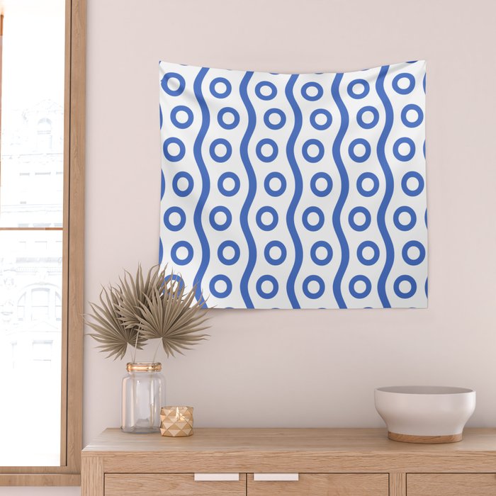 Mid Century Modern Rising Bubbles Pattern Blue 2 Wall Tapestry Gallery Image 2