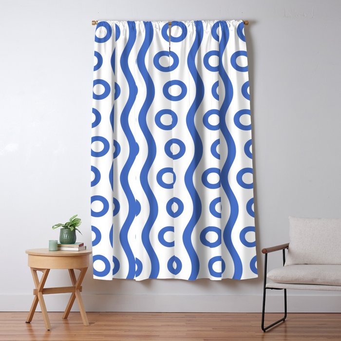 Mid Century Modern Rising Bubbles Pattern Blue 2 Window Curtain Gallery Image 5