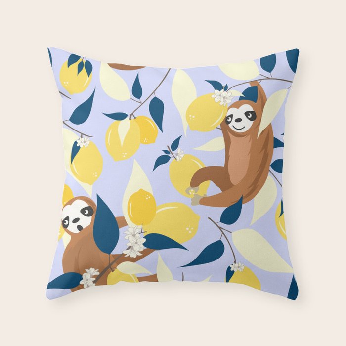 Sloth & Lemons Hangout Throw Pillow Gallery Image 1
