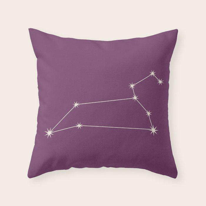 Leo Zodiac Star Constellation Line Art Mauve Purple Throw Pillow Gallery Image 1