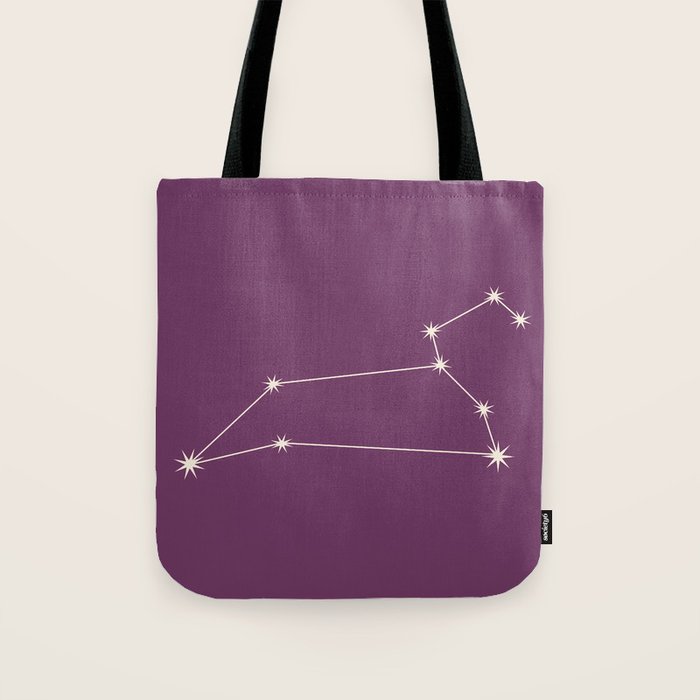 Leo Zodiac Star Constellation Line Art Mauve Purple Tote Bag Gallery Image 1