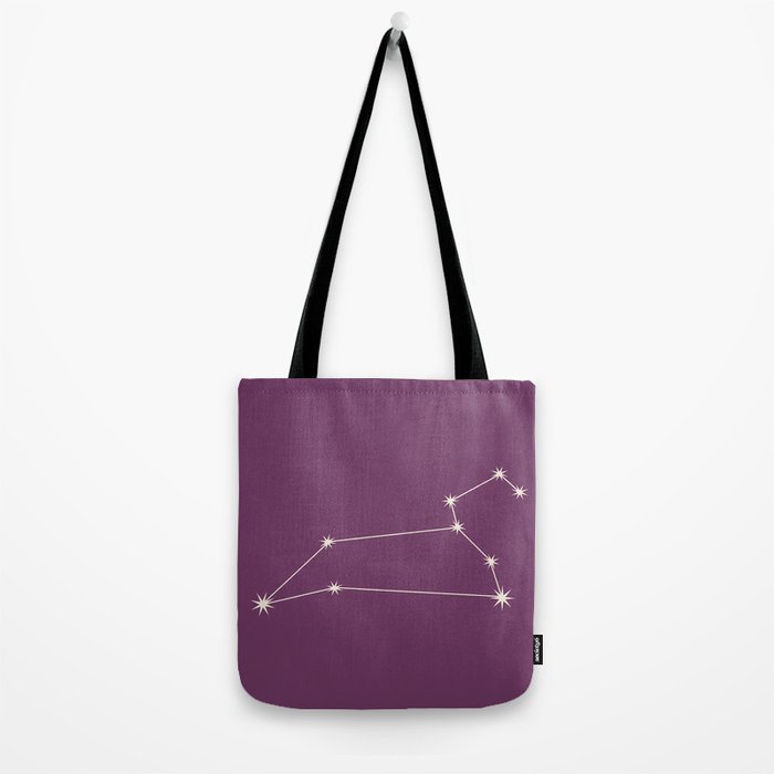 Leo Zodiac Star Constellation Line Art Mauve Purple Tote Bag Gallery Image 2