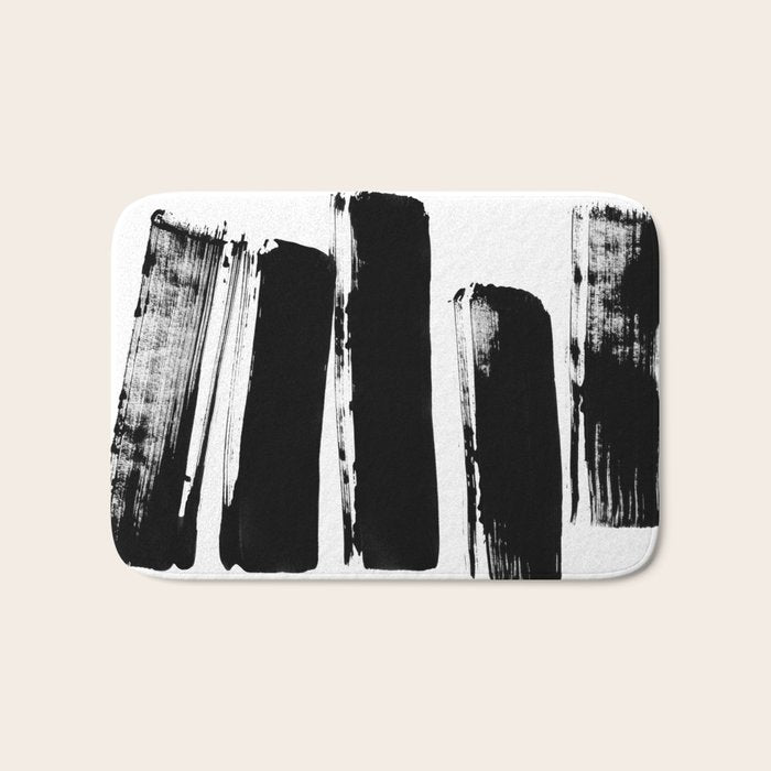 Stripes Black & White Minimalist Abstract Mid century Ink Art Dark Brush Strokes Bath Mat Gallery Image 1