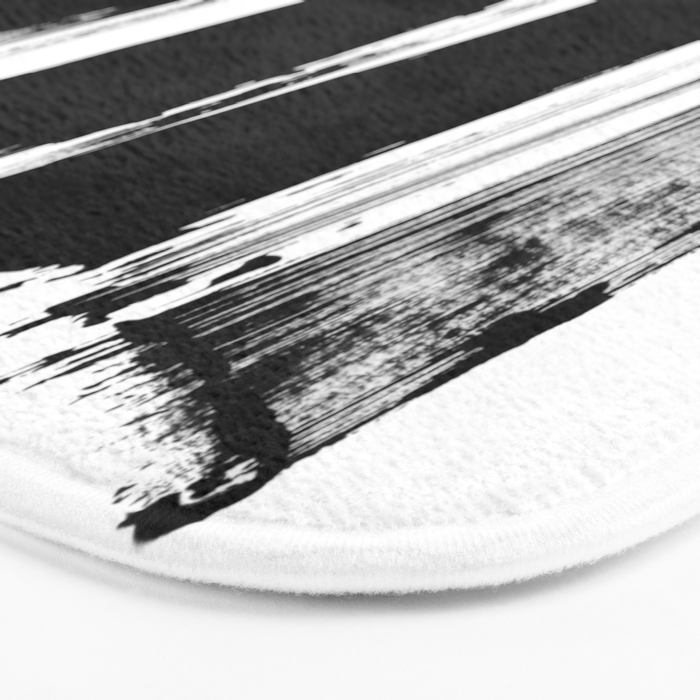 Stripes Black & White Minimalist Abstract Mid century Ink Art Dark Brush Strokes Bath Mat Gallery Image 3