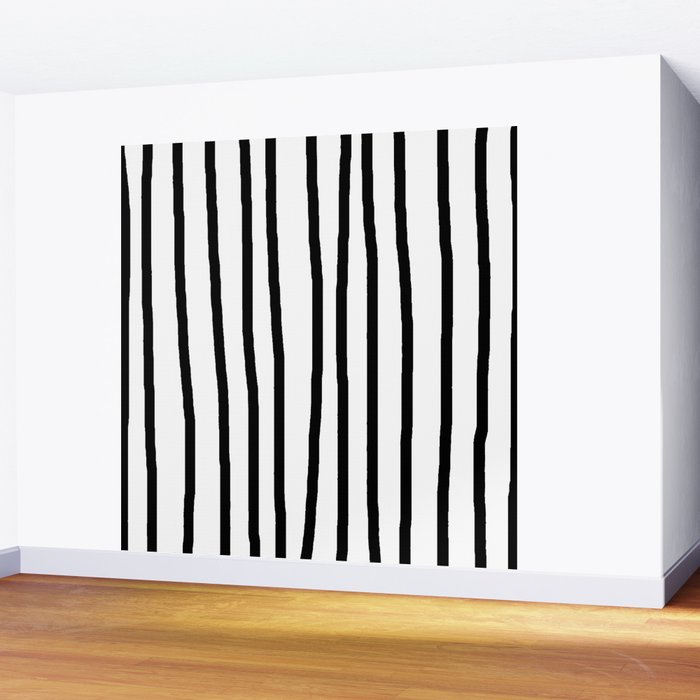Simply Drawn Vertical Stripes in Midnight Black Wall Mural Gallery Image 2