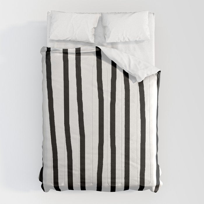 Simply Drawn Vertical Stripes in Midnight Black Comforter Gallery Image 1