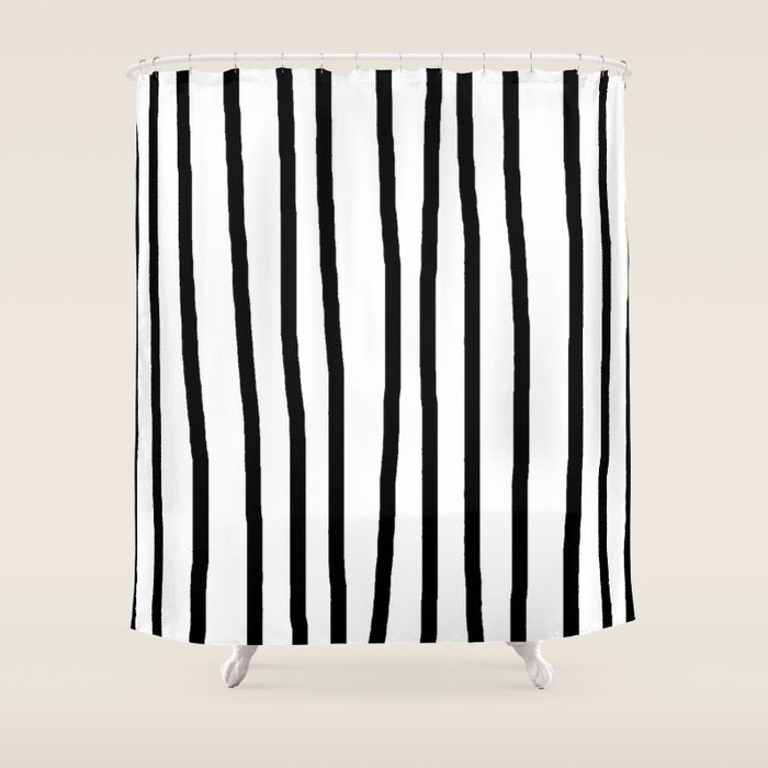 Simply Drawn Vertical Stripes in Midnight Black Shower Curtain Gallery Image 1