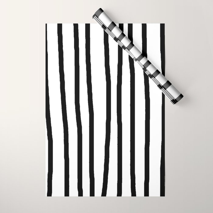 Simply Drawn Vertical Stripes in Midnight Black Wrapping Paper Gallery Image 1