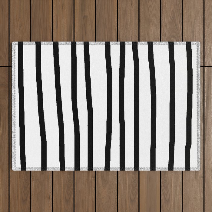 Simply Drawn Vertical Stripes in Midnight Black Outdoor Rug Gallery Image 1