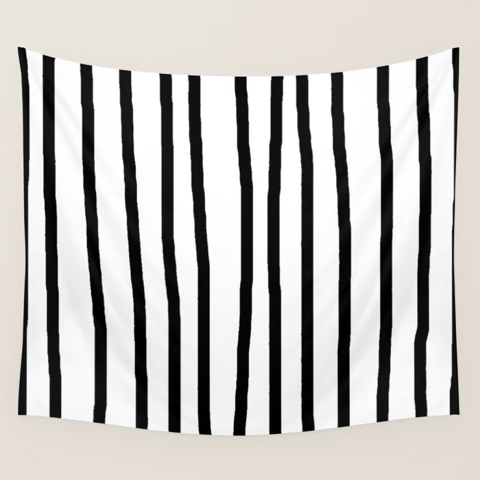 Simply Drawn Vertical Stripes in Midnight Black Wall Tapestry Gallery Image 4
