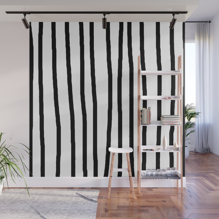 Simply Drawn Vertical Stripes in Midnight Black Wall Mural Gallery Image 1