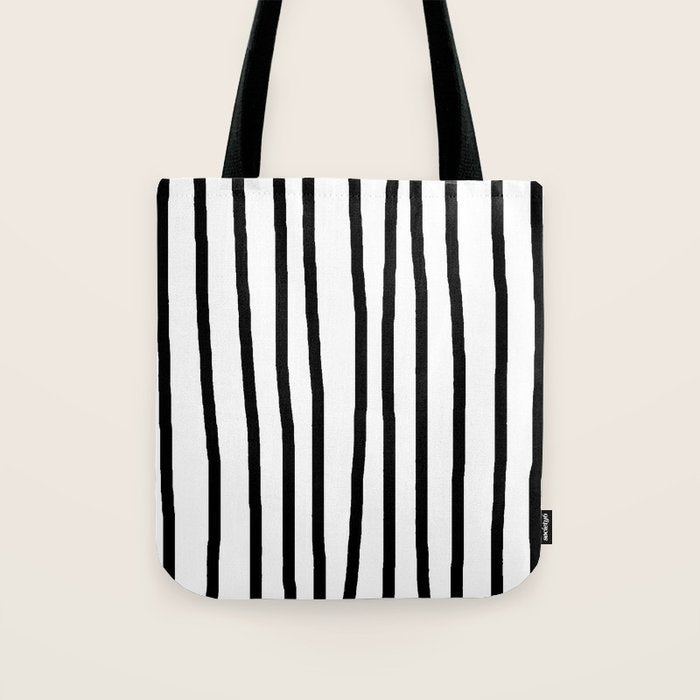 Simply Drawn Vertical Stripes in Midnight Black Tote Bag Gallery Image 1