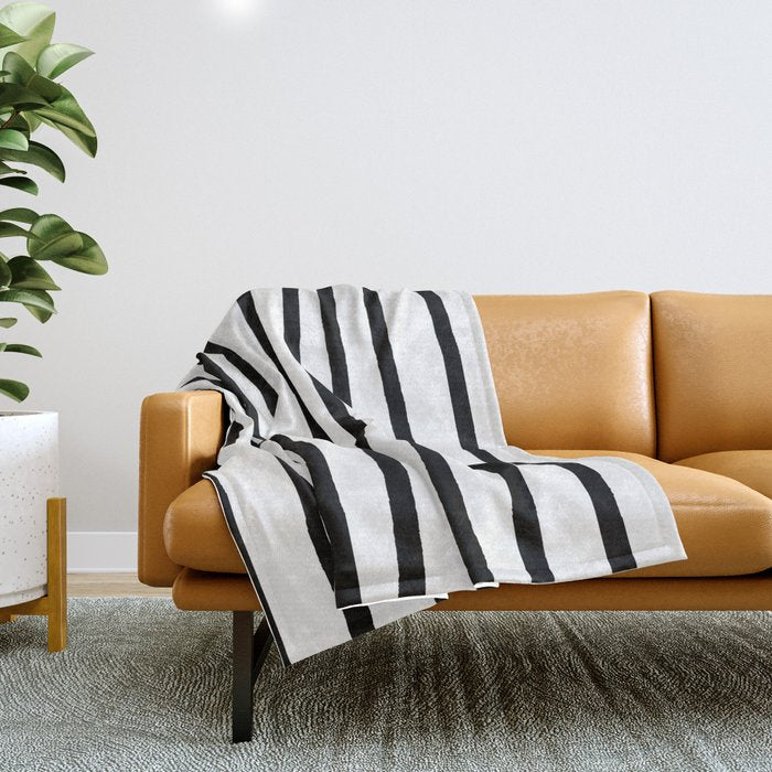 Simply Drawn Vertical Stripes in Midnight Black Throw Blanket Gallery Image 1