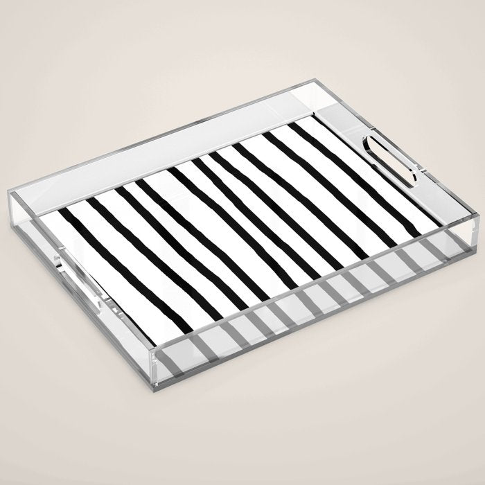 Simply Drawn Vertical Stripes in Midnight Black Acrylic Tray Gallery Image 1